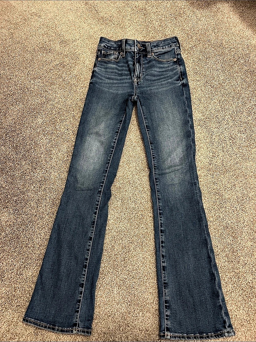 American Eagle High-Rise Skinny Kick Flare Jeans in Blue Waist 00 Short
